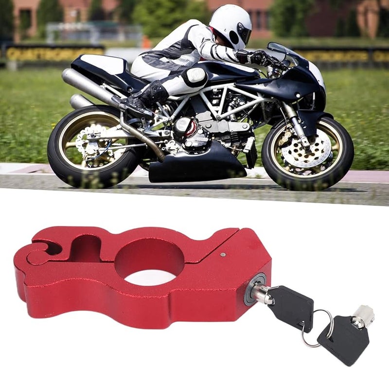 Heavy Duty Motorcycle Brake Lock Aluminum Handlebar Security Lock with Stainless Steel Wire Red - Image 2